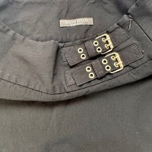 Bisou Bisou Michele Bohbot Black Buckle Detail Mini Skirt Side Slit Size 8